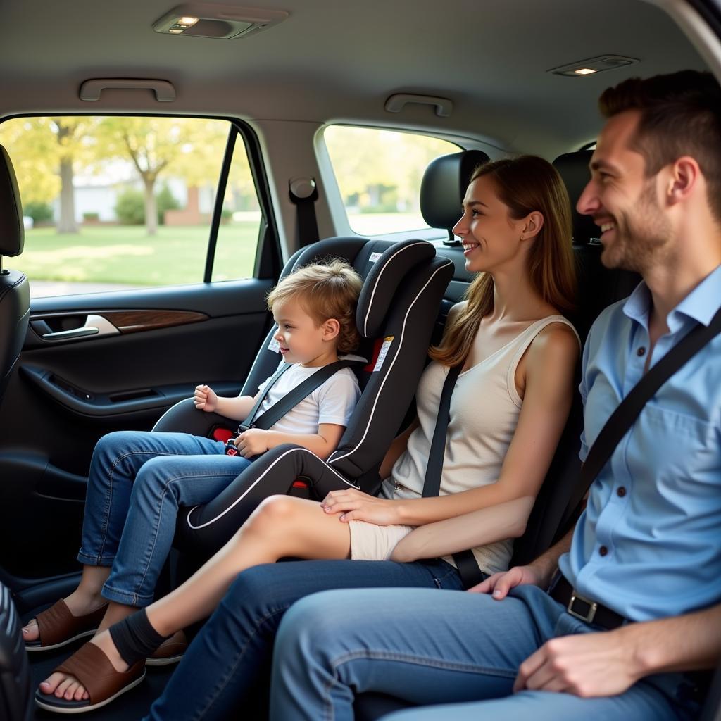 Family Traveling Safely in Car Service with Baby Car Seat