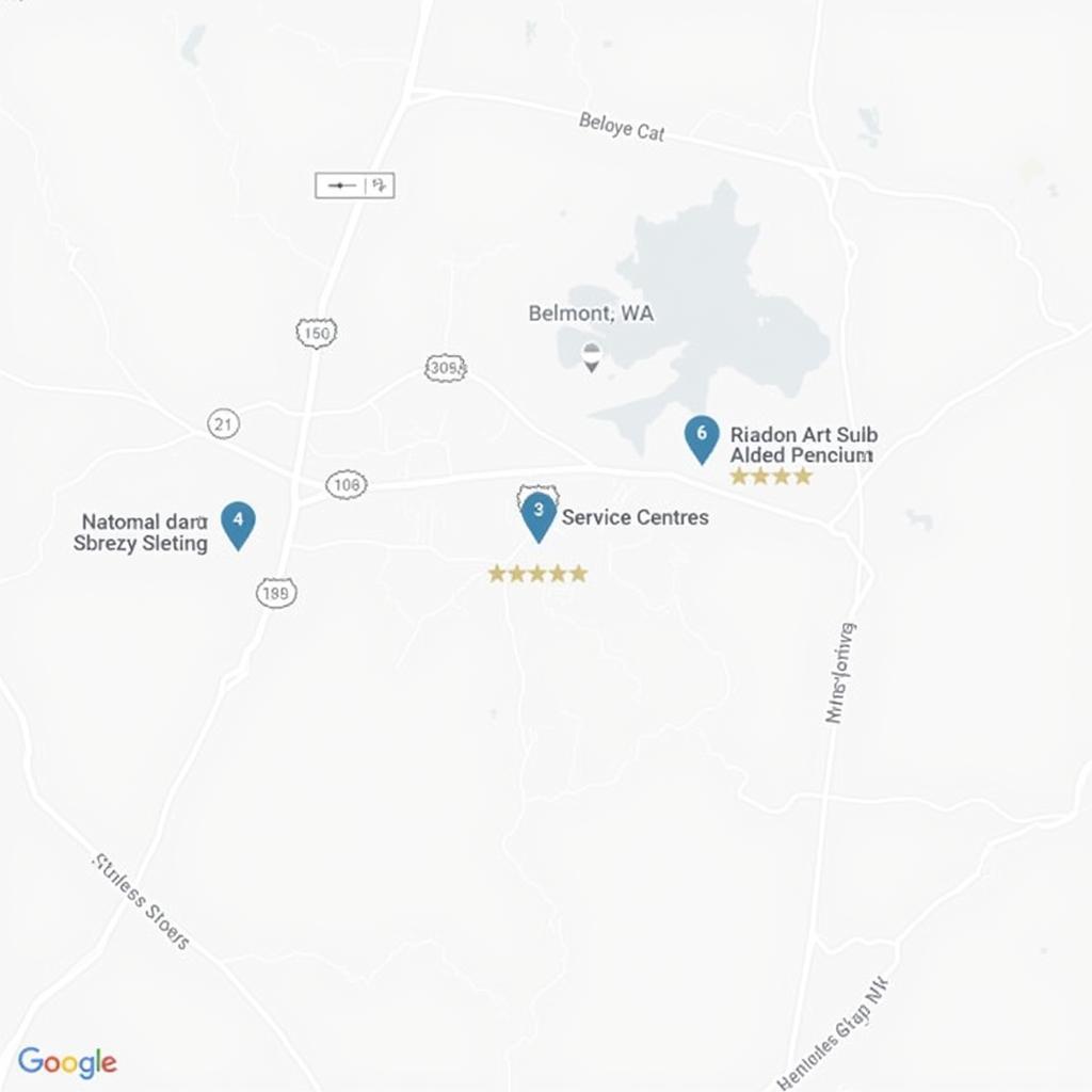 A map showing car service locations in Belmont WA with customer ratings.