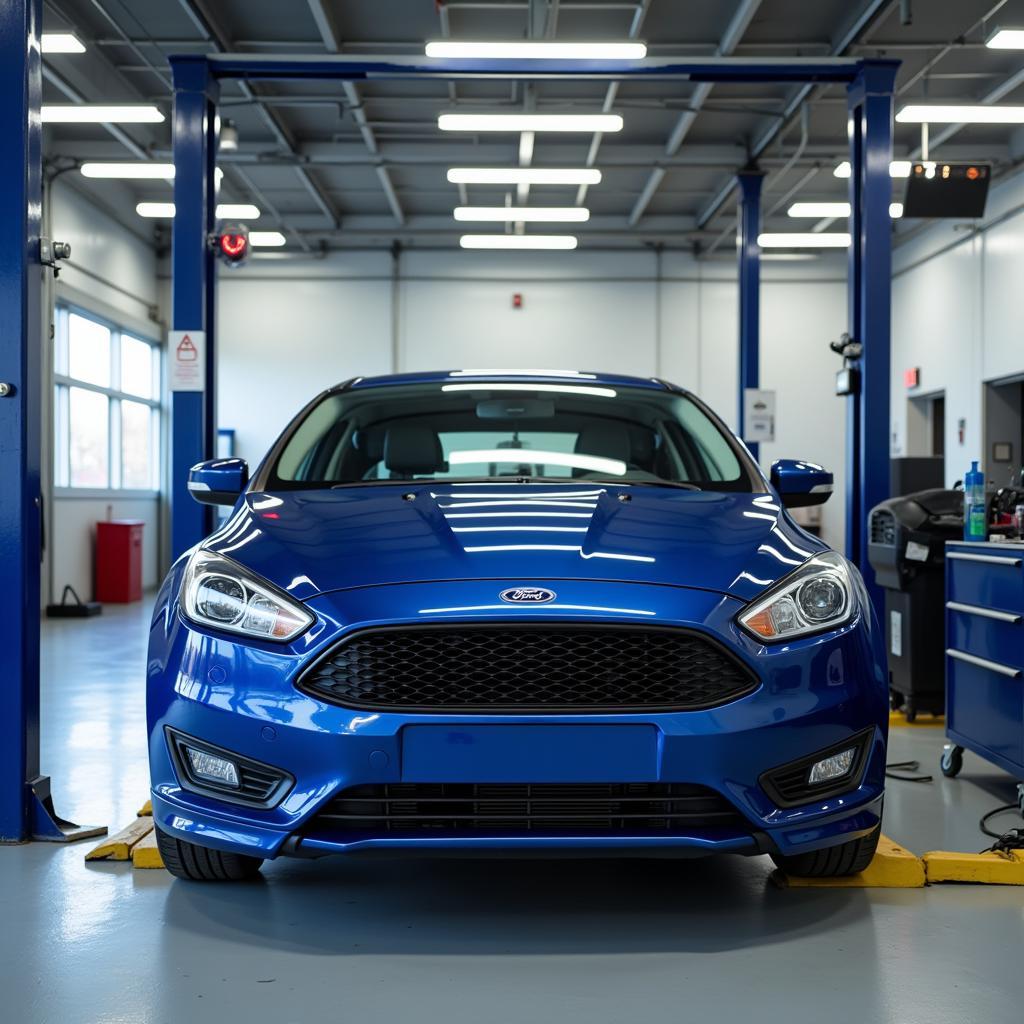 Ford Car Undergoing Service in a Professional Garage