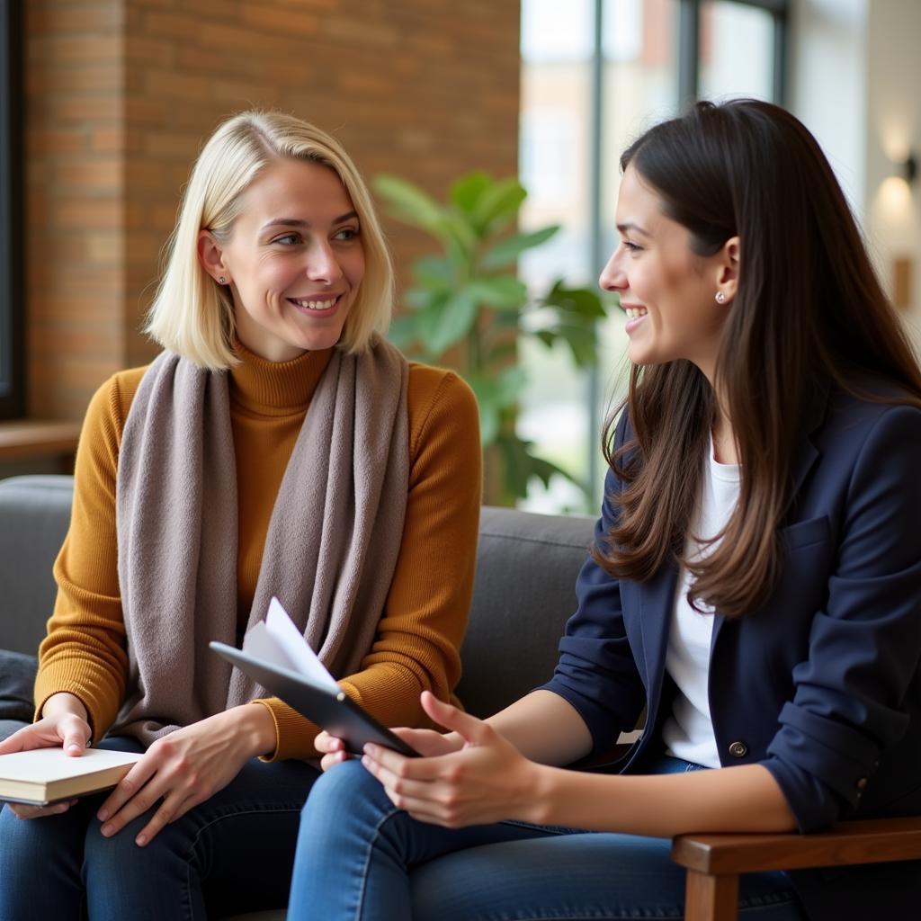 A career counselor meeting with a student