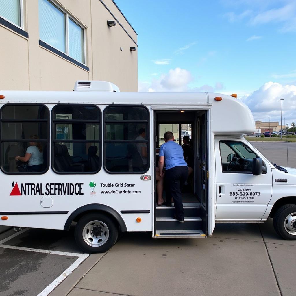 Free shuttle bus taking customers to car service center