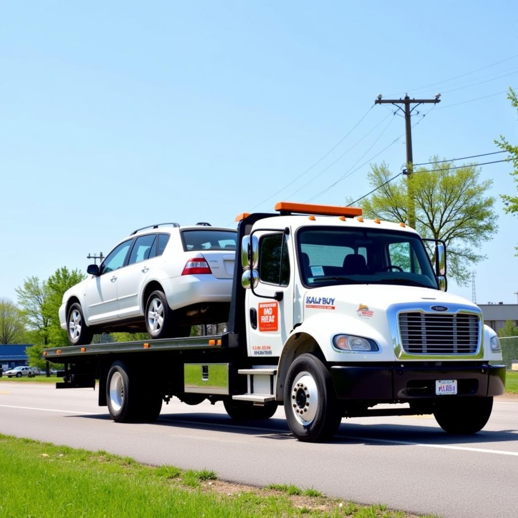 Tow truck providing free service to a broken-down vehicle