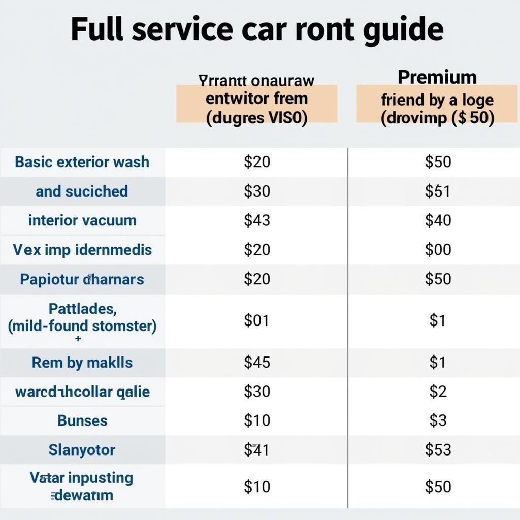 Full Service Car Wash Price Comparison Across Different Packages