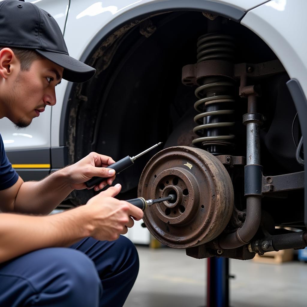 Mechanic Checking Car Suspension