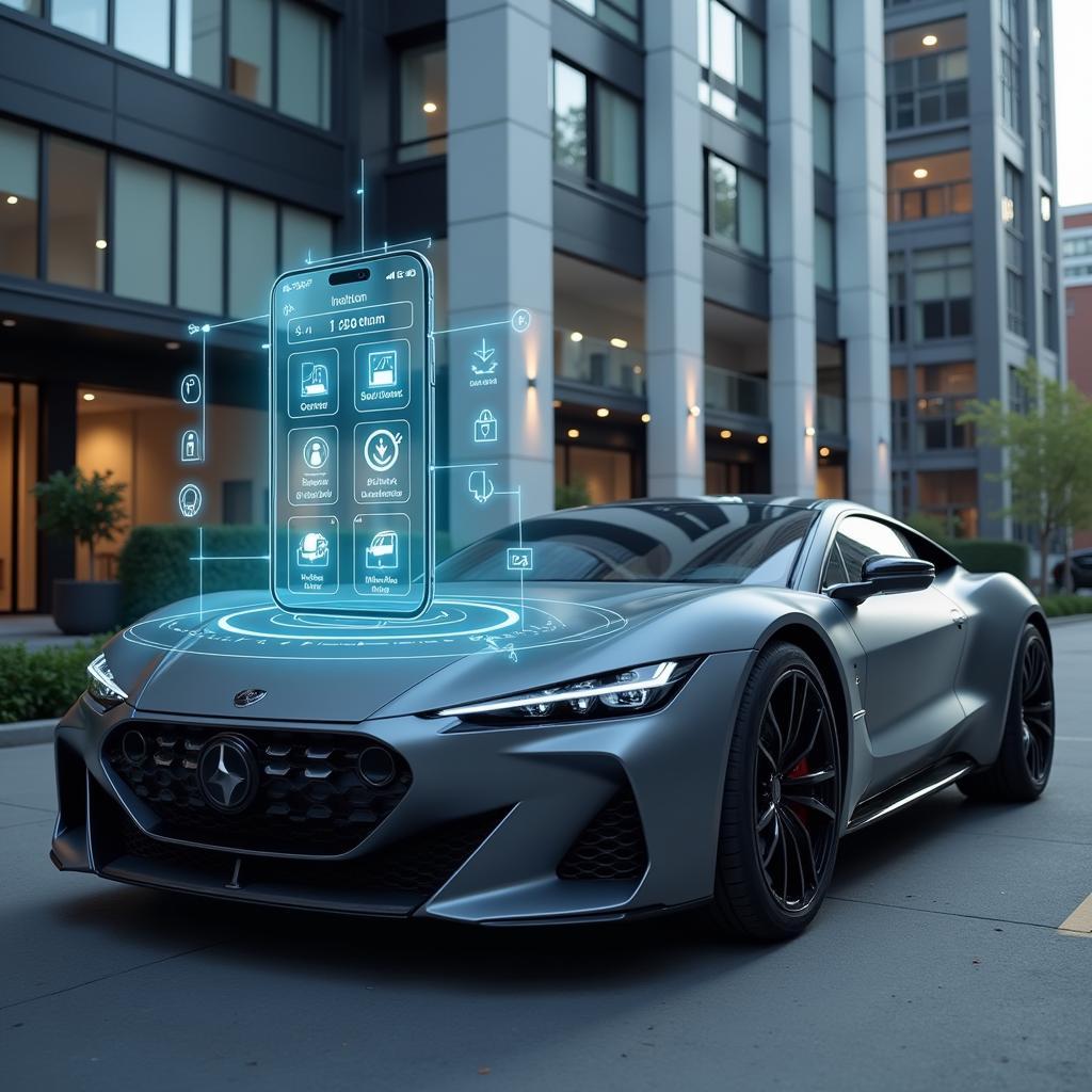 Futuristic Car Connected to Smartphone