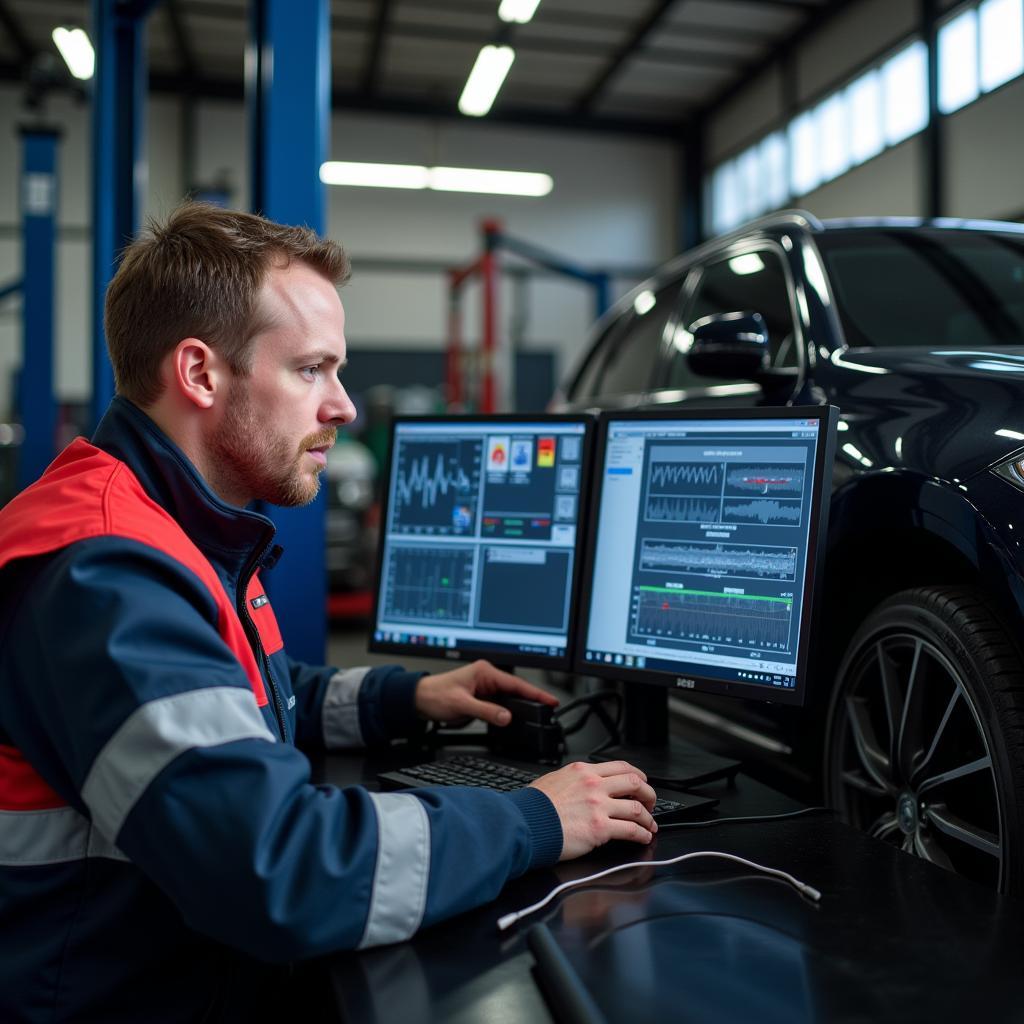 Gloucestershire Car Service Technician Performing Diagnostics