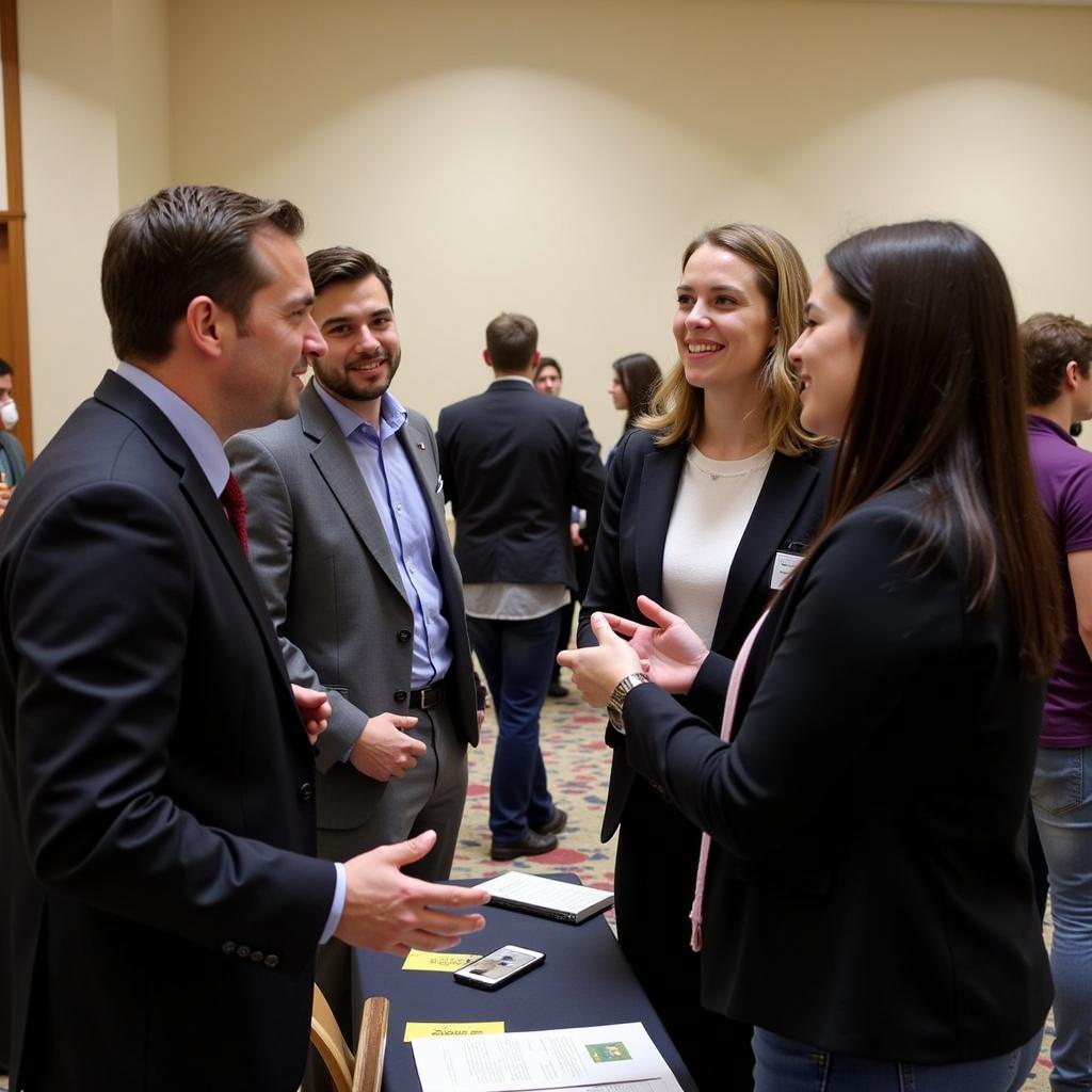 Graduate students networking at a career services event