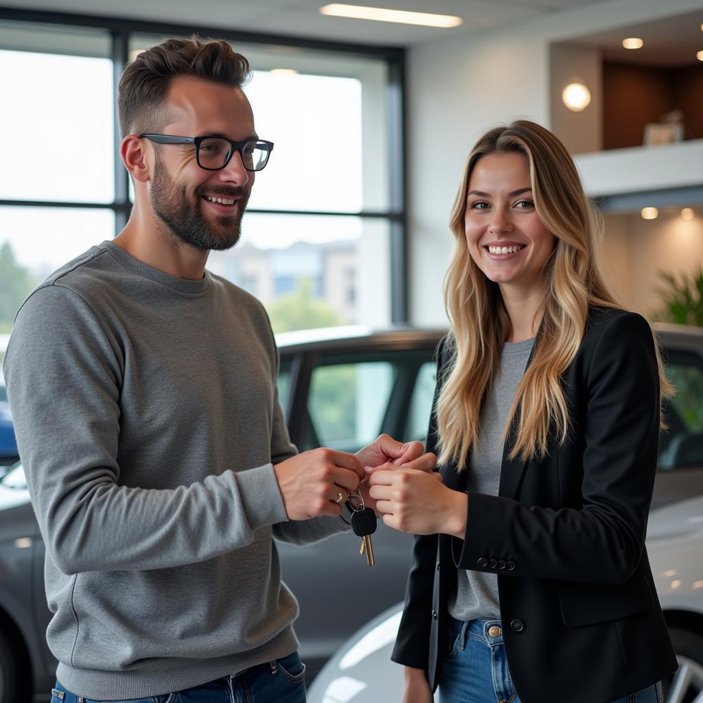 Happy Car Buyer with New Car