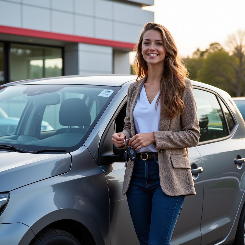 Happy Car Buyer with New Car