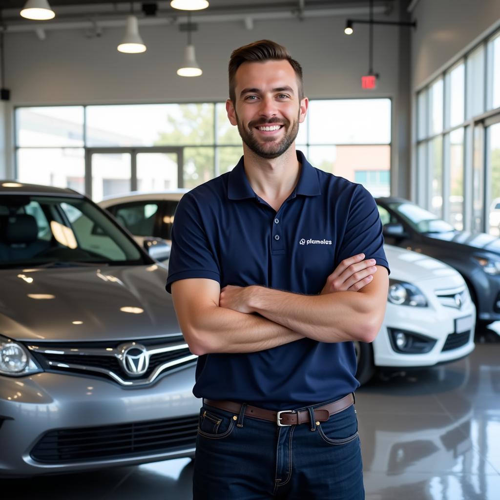 Happy Car Dealership Owner with Sparkling Clean Cars