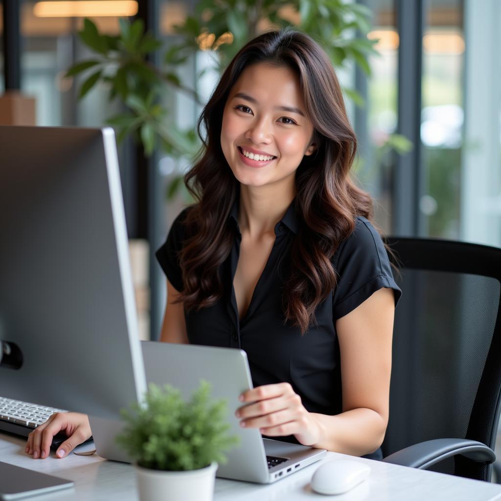 Satisfied Car Insurance Customer Service Advisor at Work