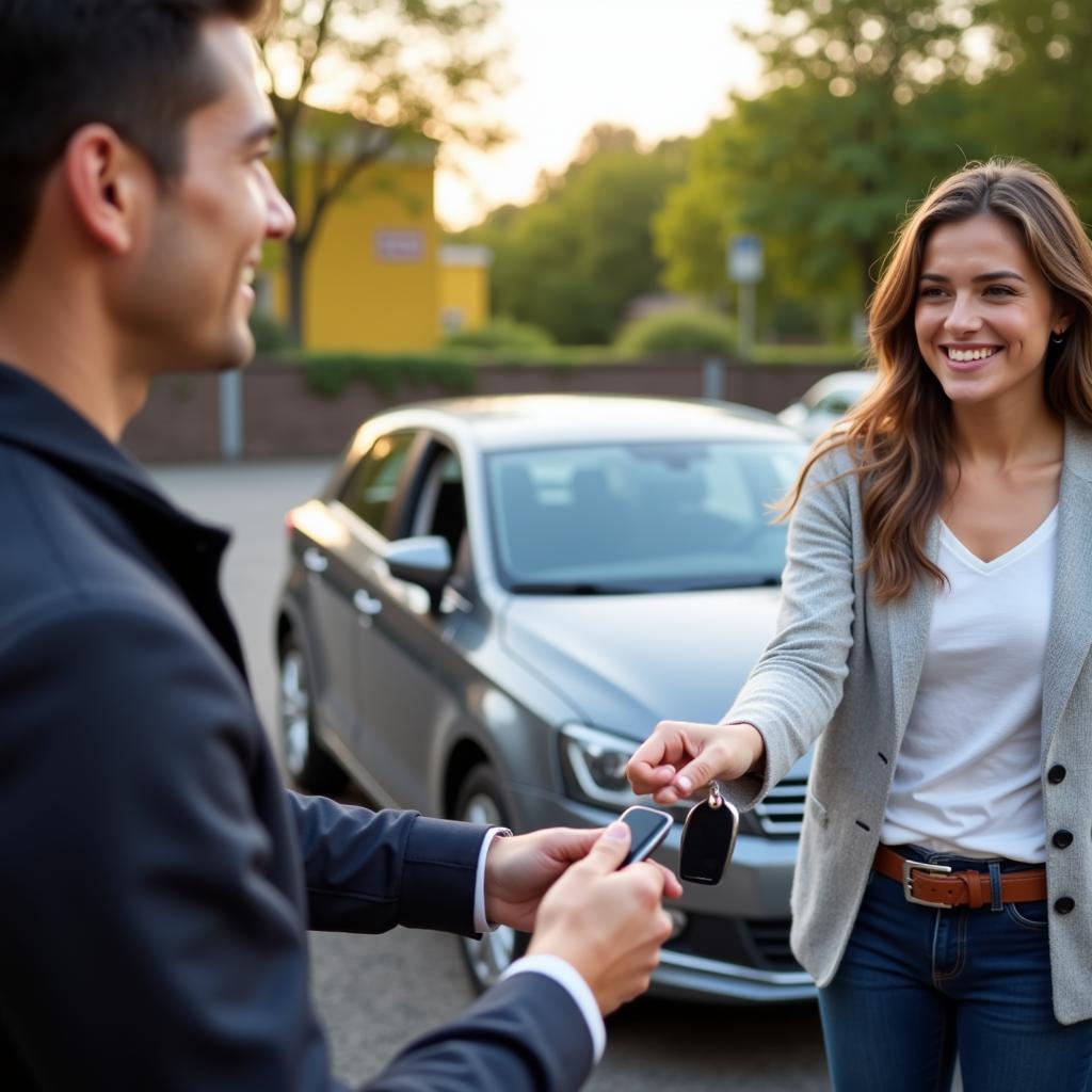 Happy Car Owner Receiving Keys from Car Finding Service