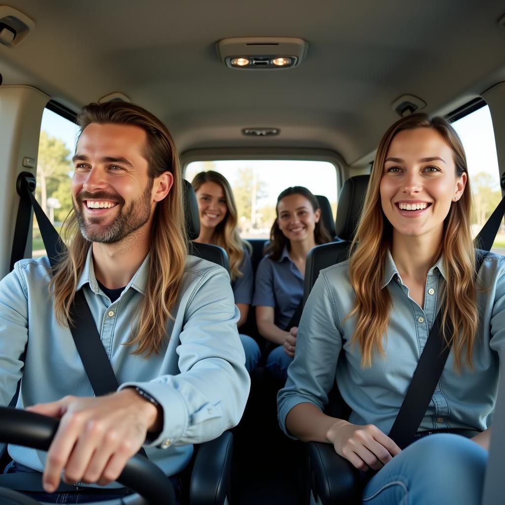 Happy Passengers in a Car Shuttle