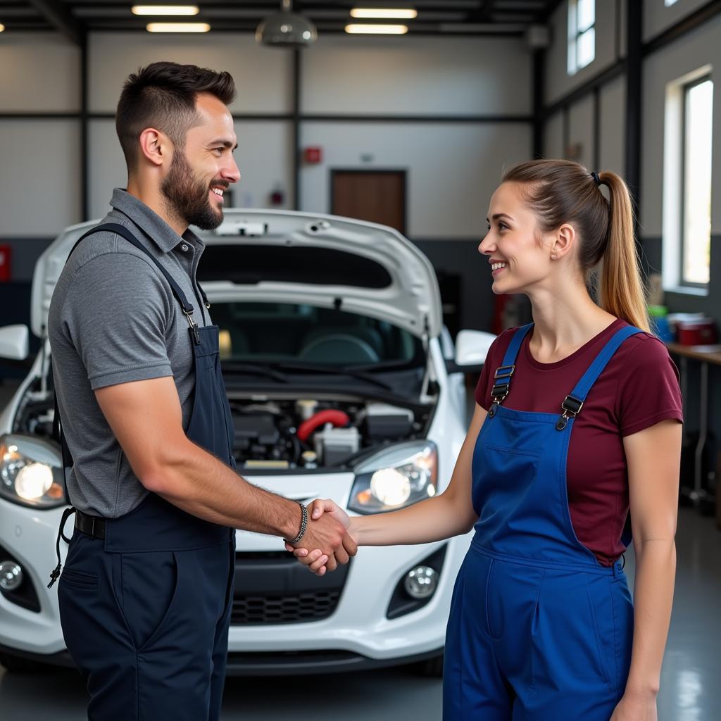 Happy Customer at Auto Repair Shop