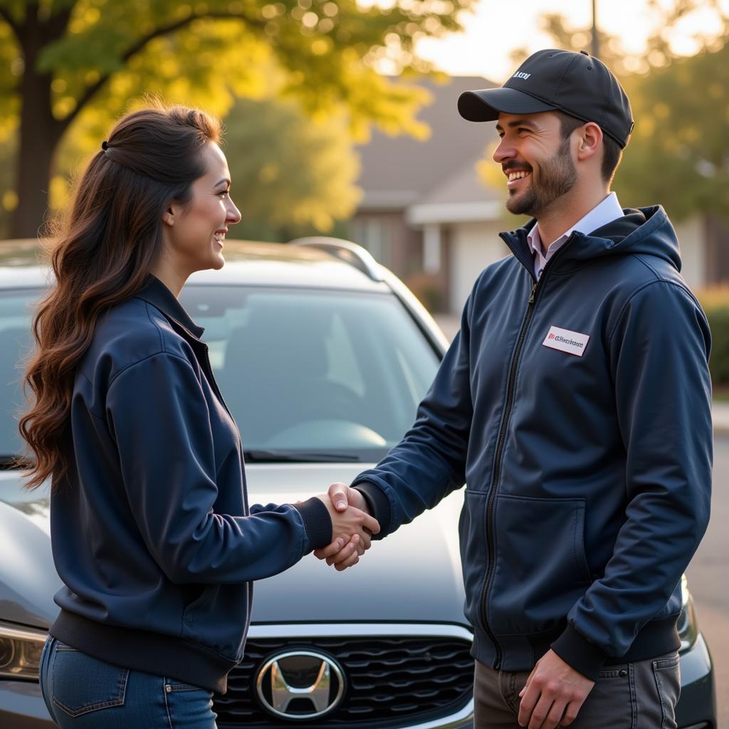 Happy Customer Receiving Rental Car Delivery