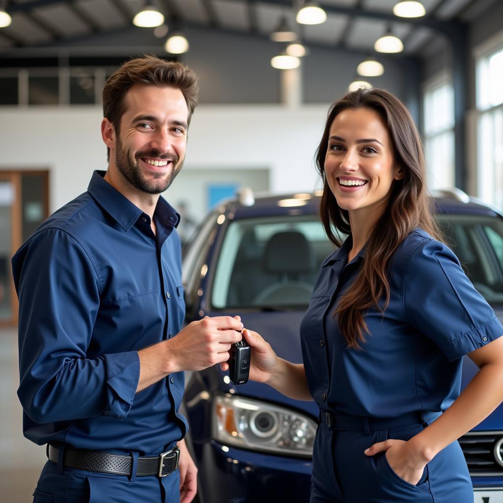 Happy customer receives their serviced car back at home