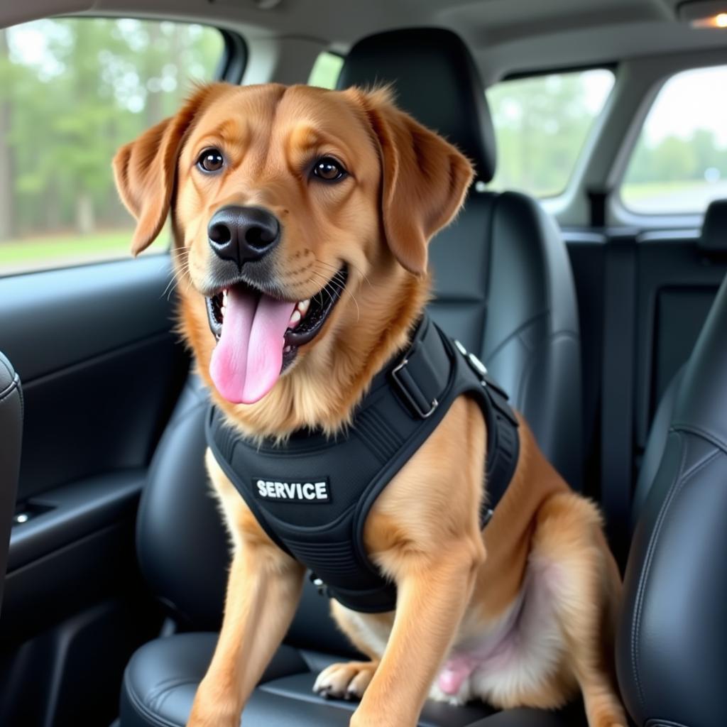 Happy Service Dog Enjoying a Car Ride