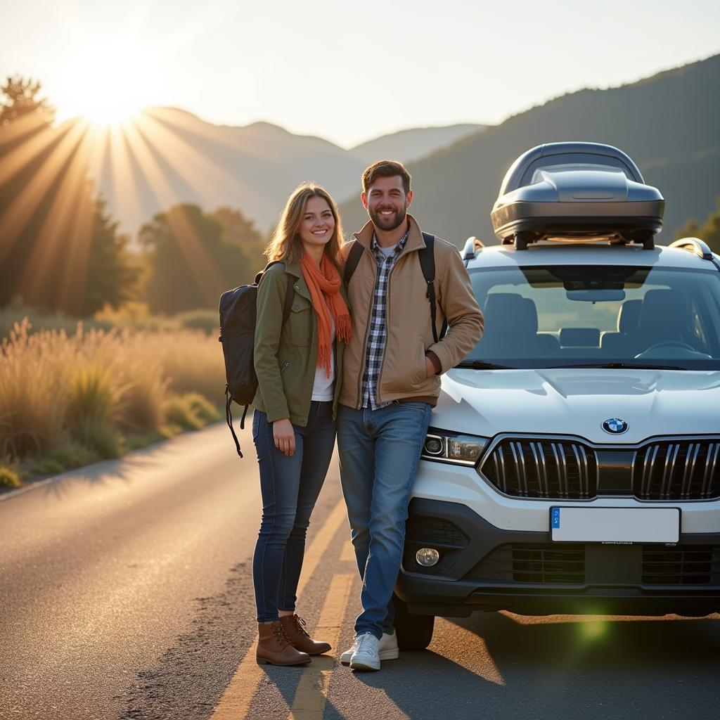 Happy Traveler with Rental Car