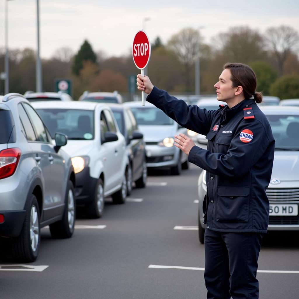 Heathrow Car Park Operative Directing Traffic