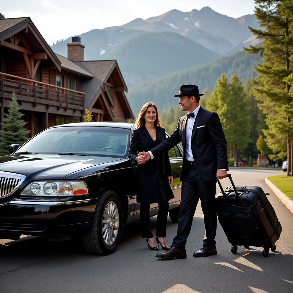 Chauffeur Assisting with Luggage at a Mountain Lodge