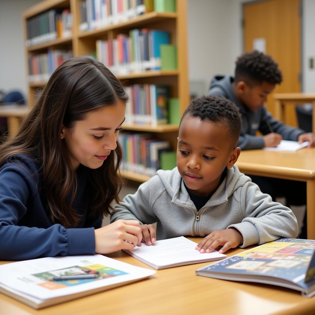 High School Student Tutoring a Younger Child