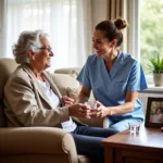 Elderly woman receiving home care assistance