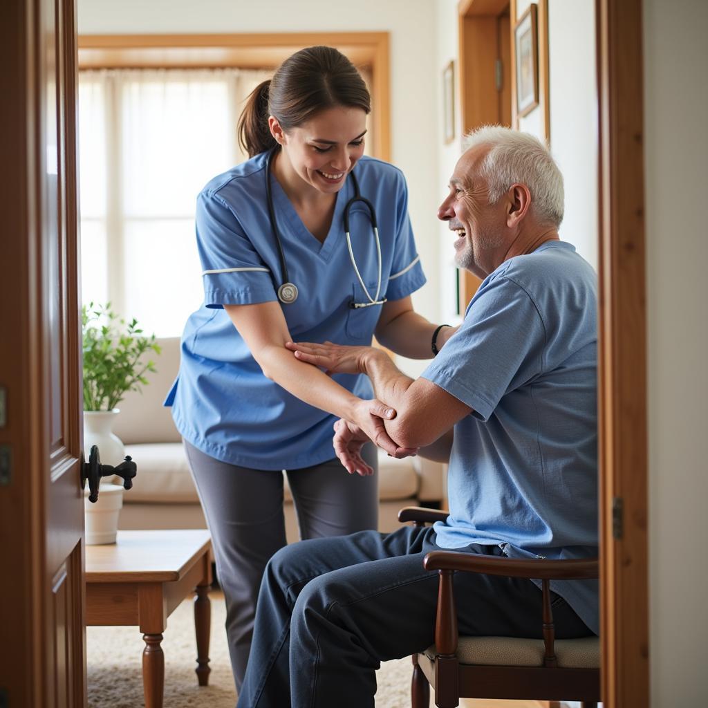 Home Care Support Nurse Assisting Elderly Man