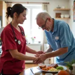 Home Health Aide Assisting Elderly Man with Daily Tasks