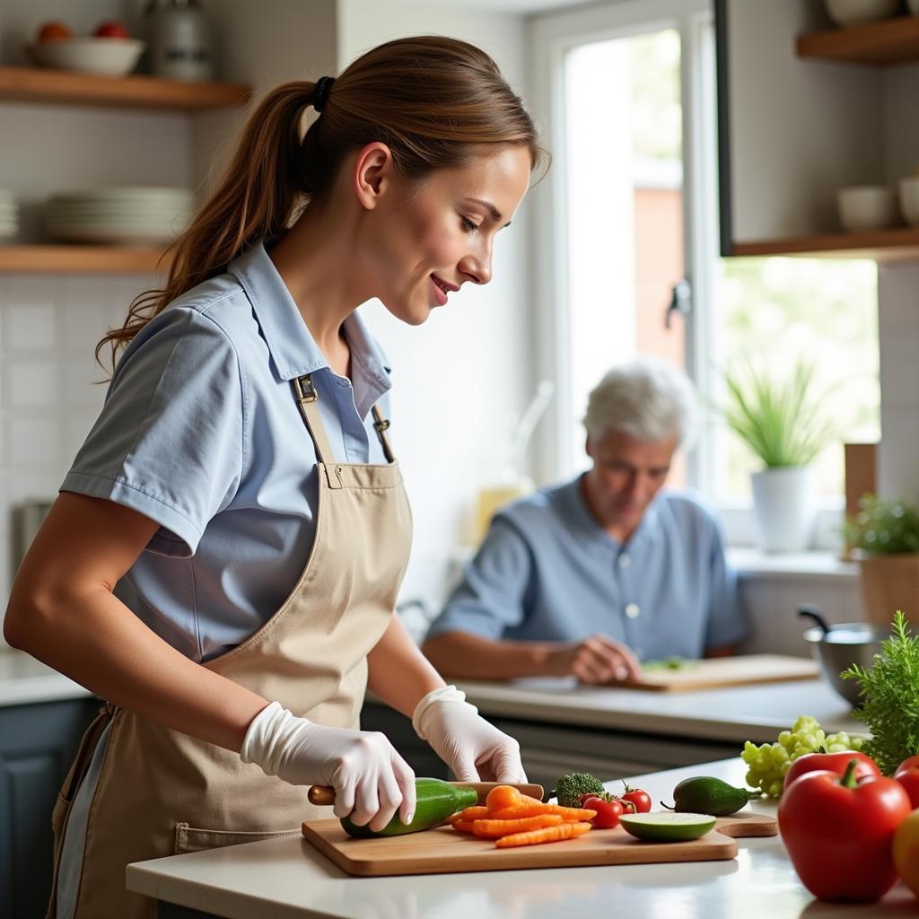 Home Health Aide Preparing Meal for Senior