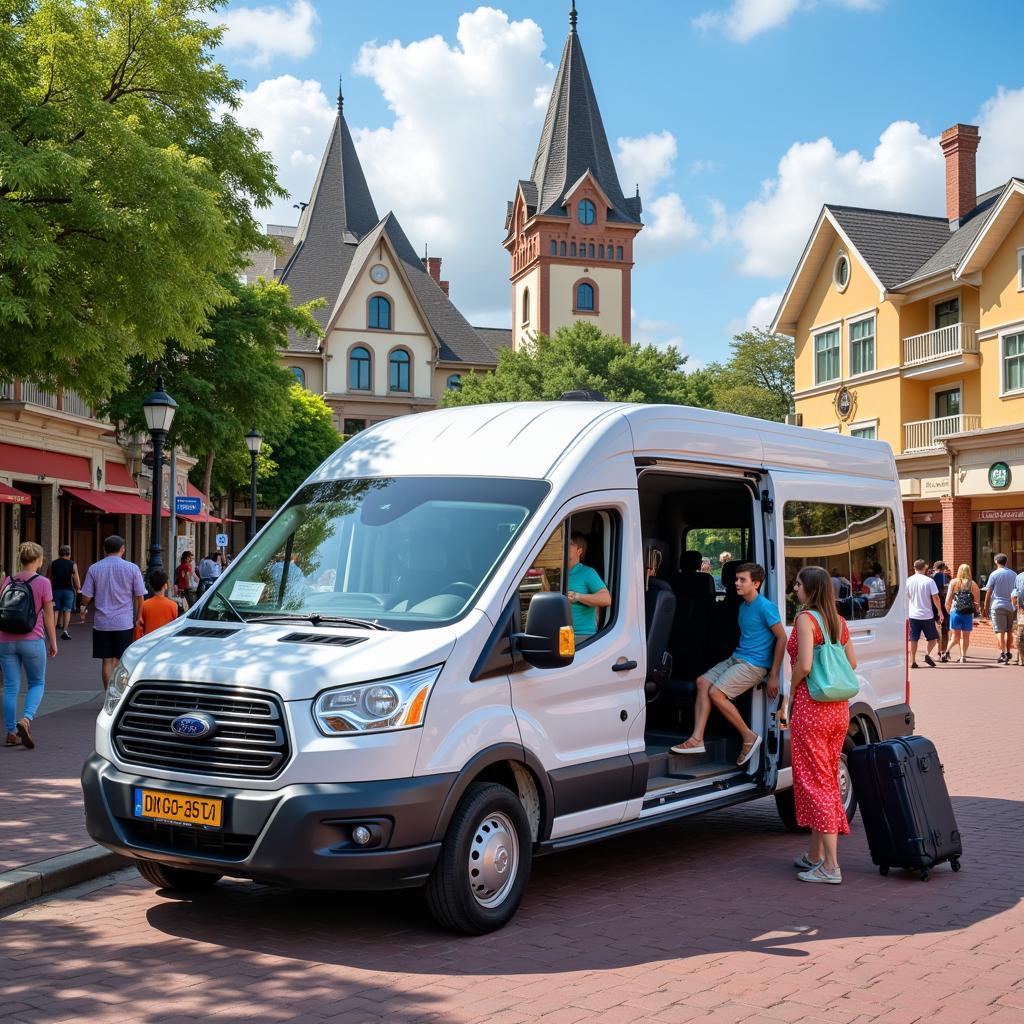 Hotel shuttle service taking tourists to a popular destination