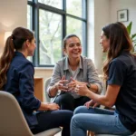 Human service workers connecting in a supportive environment