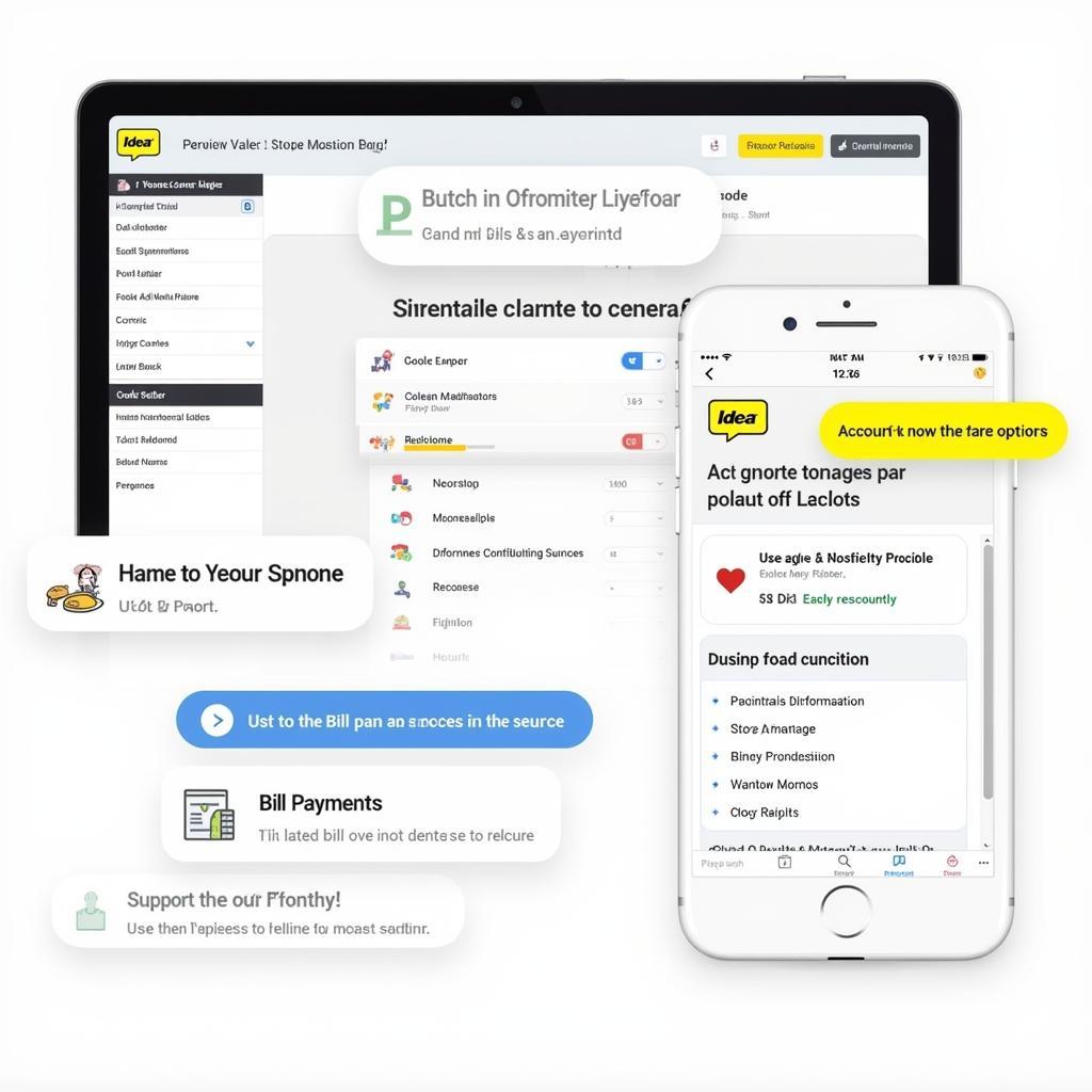 Idea Self-Care App and Website: A screenshot showcasing the features and functionalities of the Idea self-care app and website, such as account management, bill payments, support resources, and FAQs.