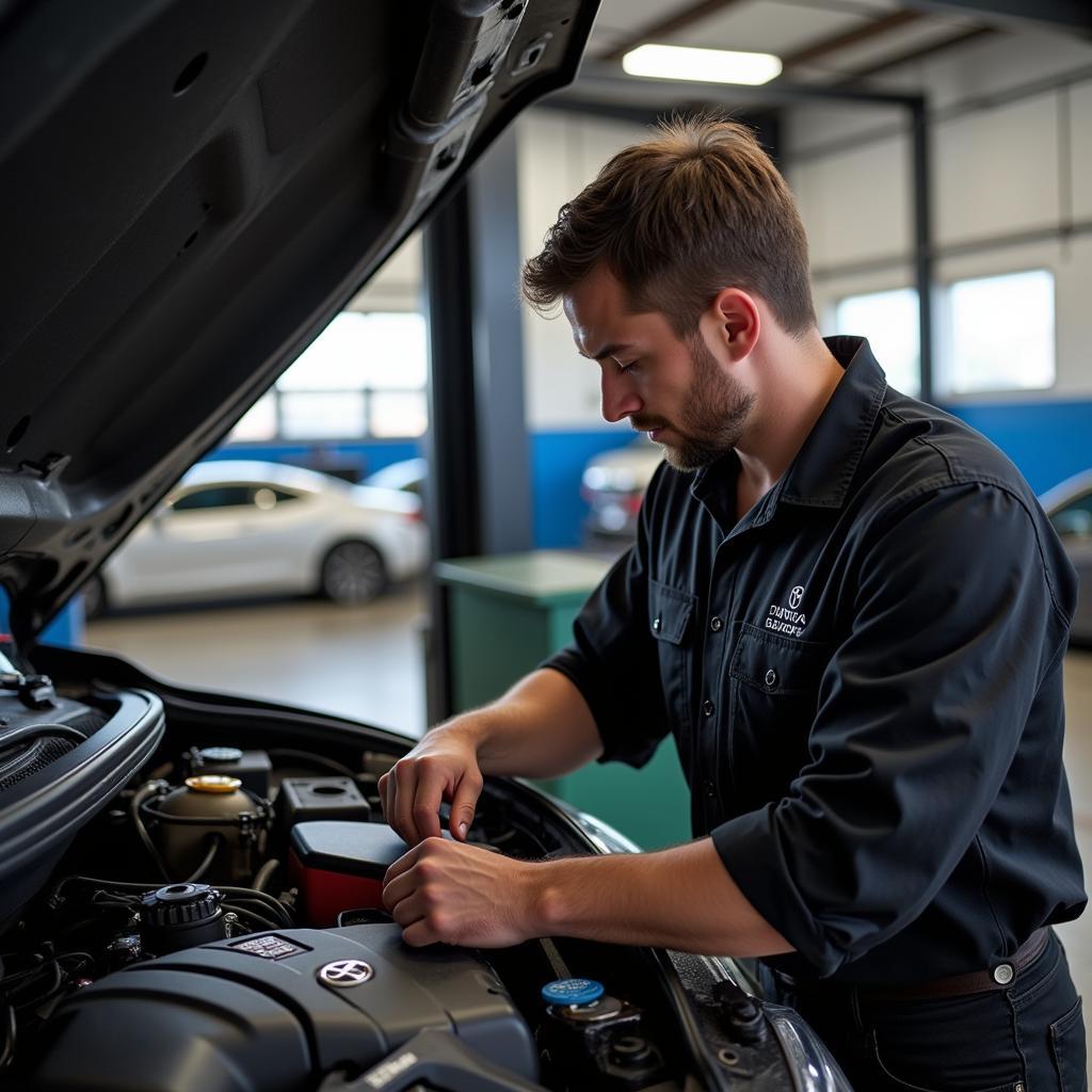 Independent Mechanic Servicing a Toyota