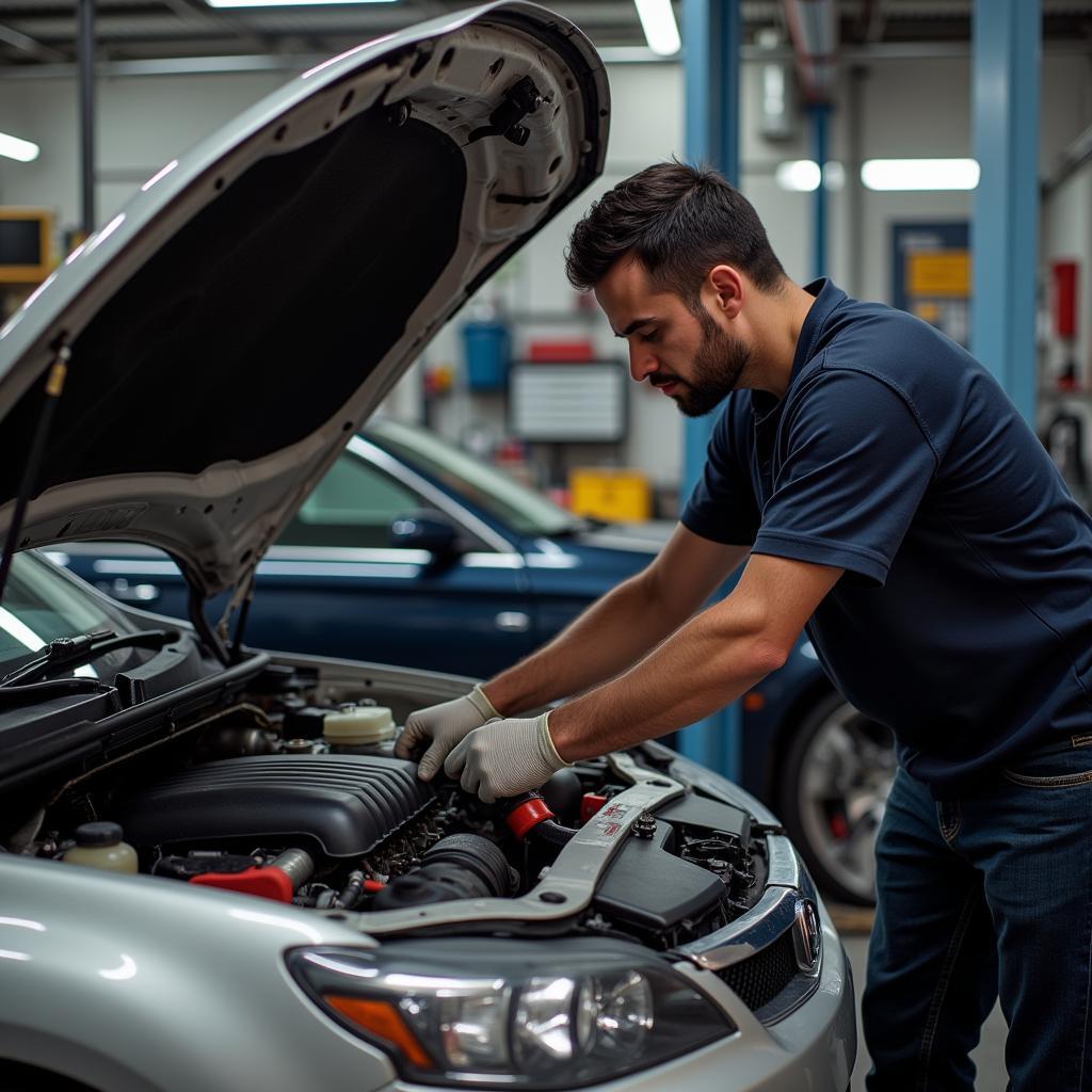 Independent Mechanic Working on a Car Engine