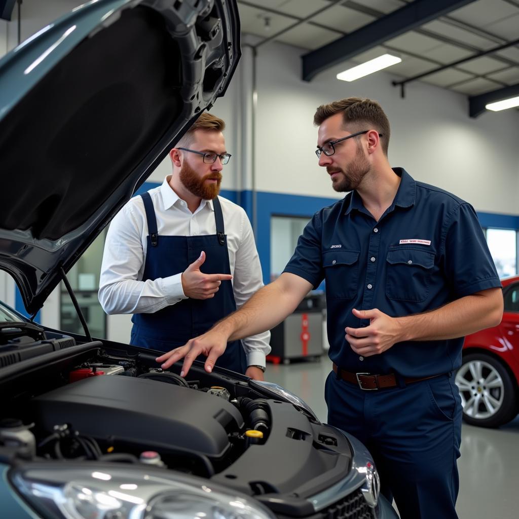 Customer Discussing Car Issues with Mechanic in Knoxville