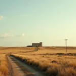 Lack of access to healthcare services in rural communities: A distant hospital seen across a vast, empty landscape.