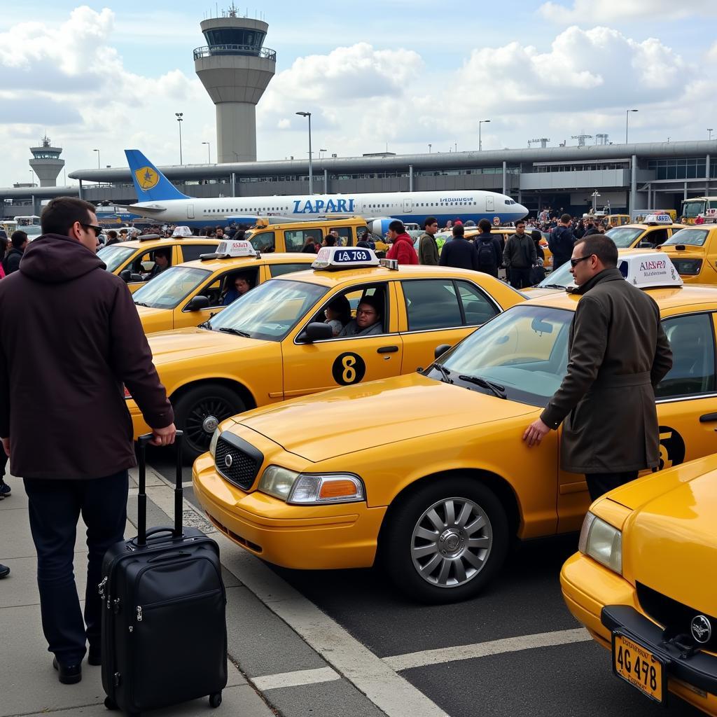 Passengers waiting for taxis at LaGuardia Airport