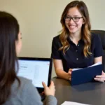 Law student discussing career goals with a career advisor.