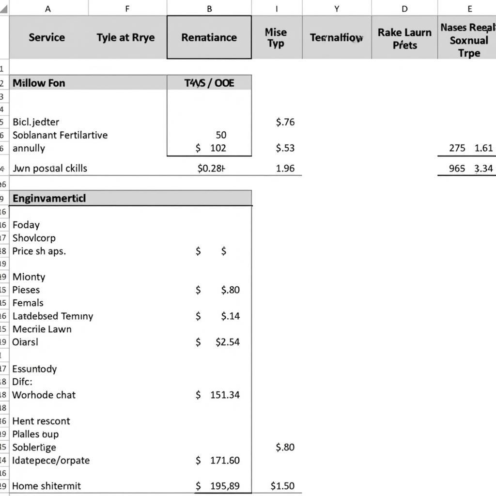 Example of a Lawn Care Budgeting Spreadsheet