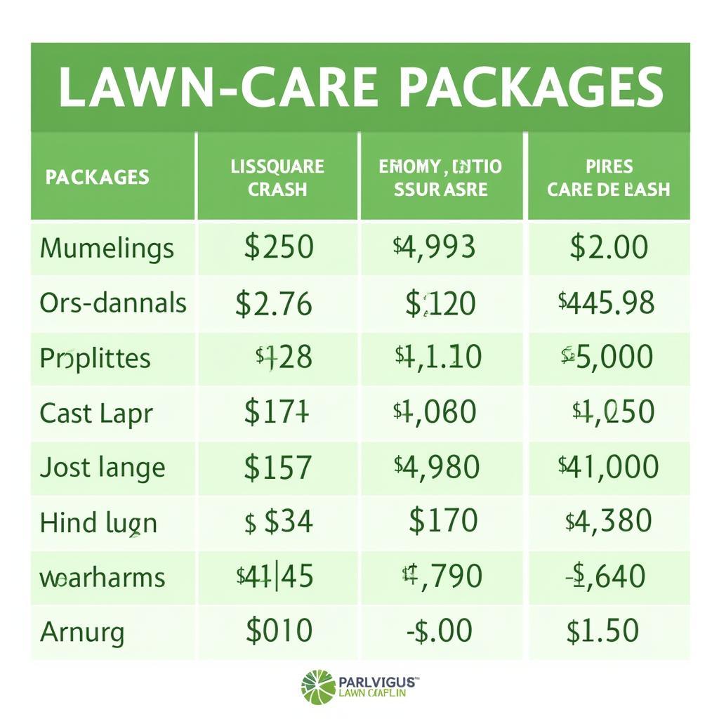 Image of different lawn care package options