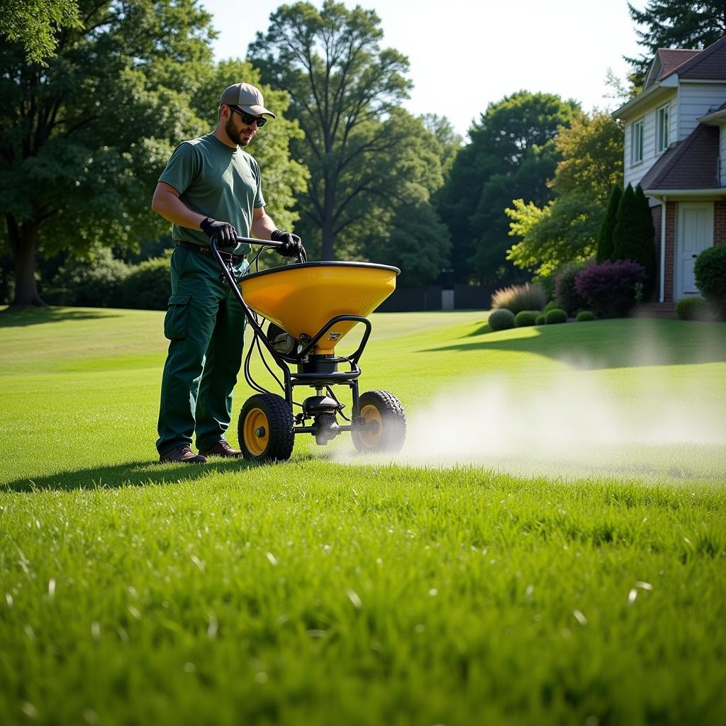 Lawn Care Professional Applying Fertilizer