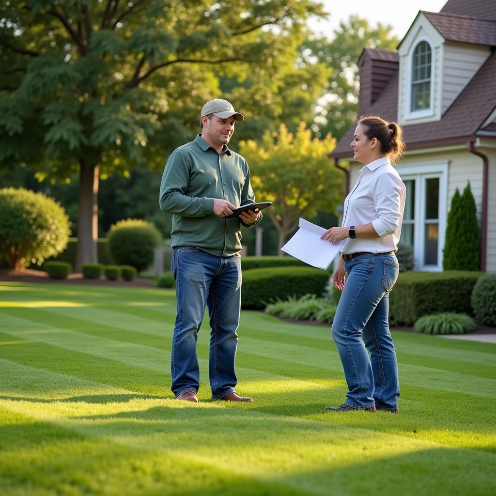 Homeowner Consulting with Lawn Care Professional