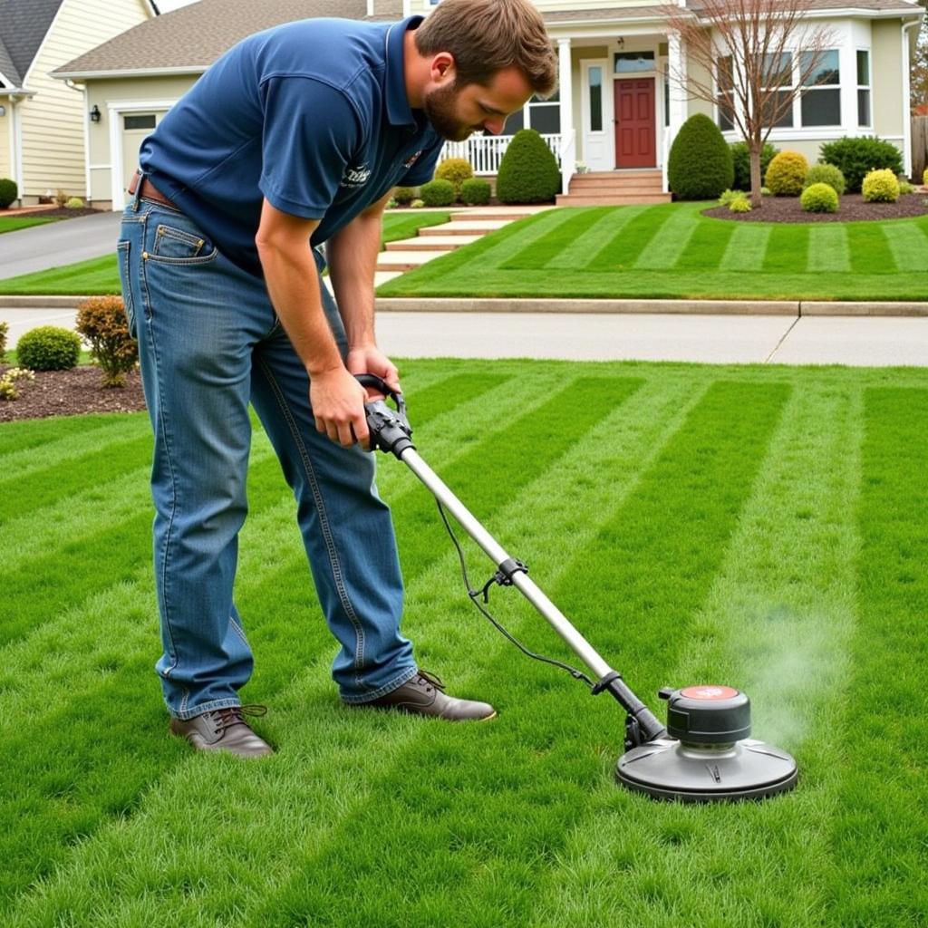 Lawn Care Service Professional Treating Lawn