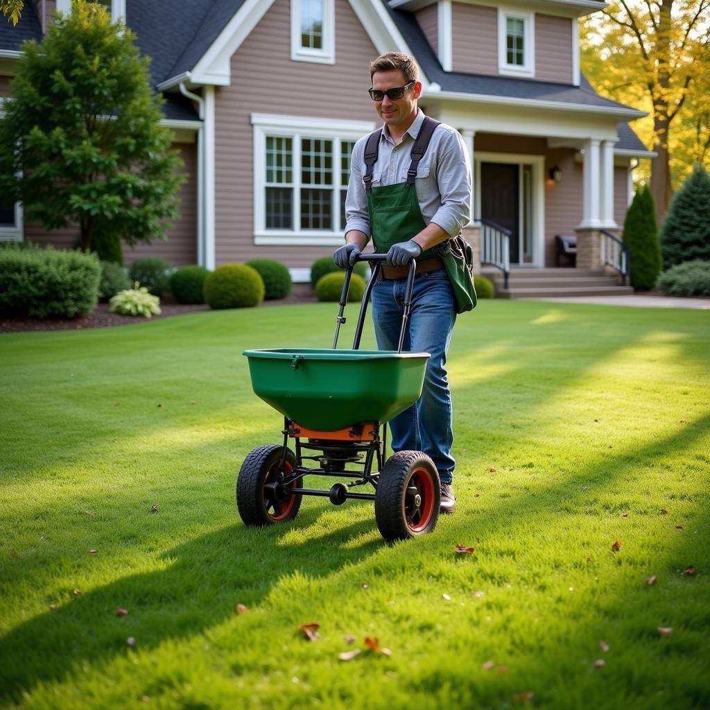 Lawn Care Service Technician Applying Fertilizer