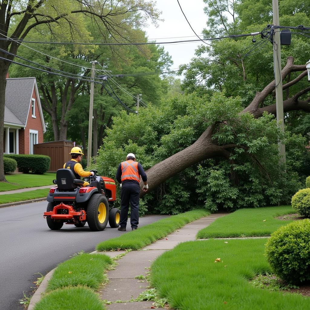 Lawn Care Worker Removing Fallen Tree