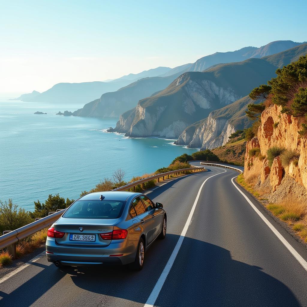 Driving a rental car along the Lisbon coast