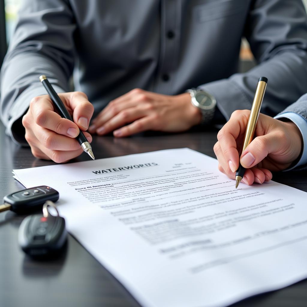 Customer Signing Loaner Car Agreement