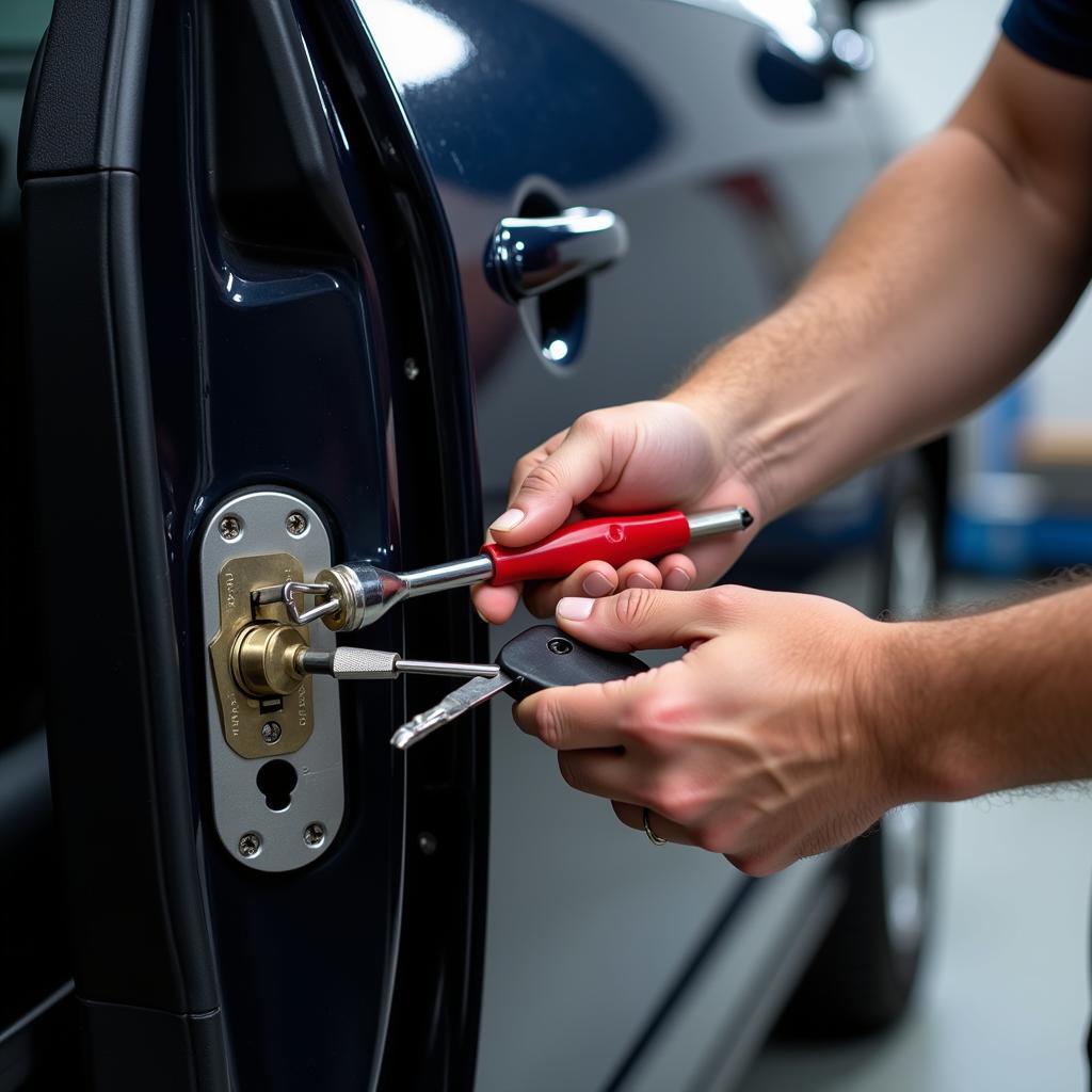 Lockout Car Service Process: Technician at Work