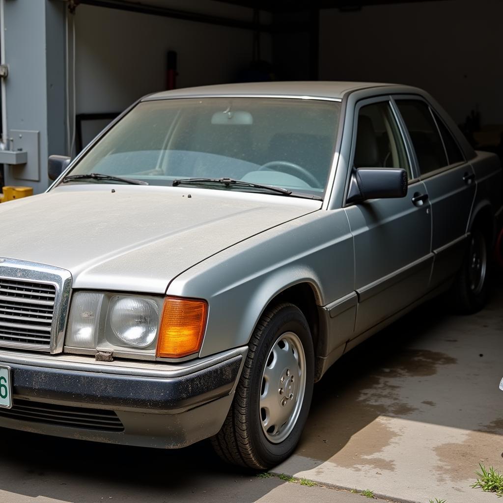 Car parked in garage needing service despite low mileage