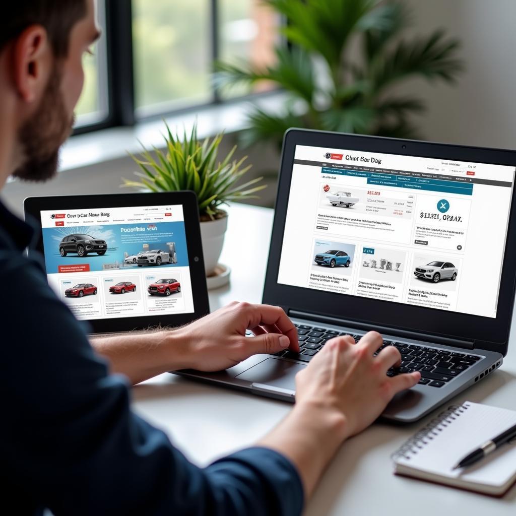 Man Searching for a Car Online on Multiple Websites